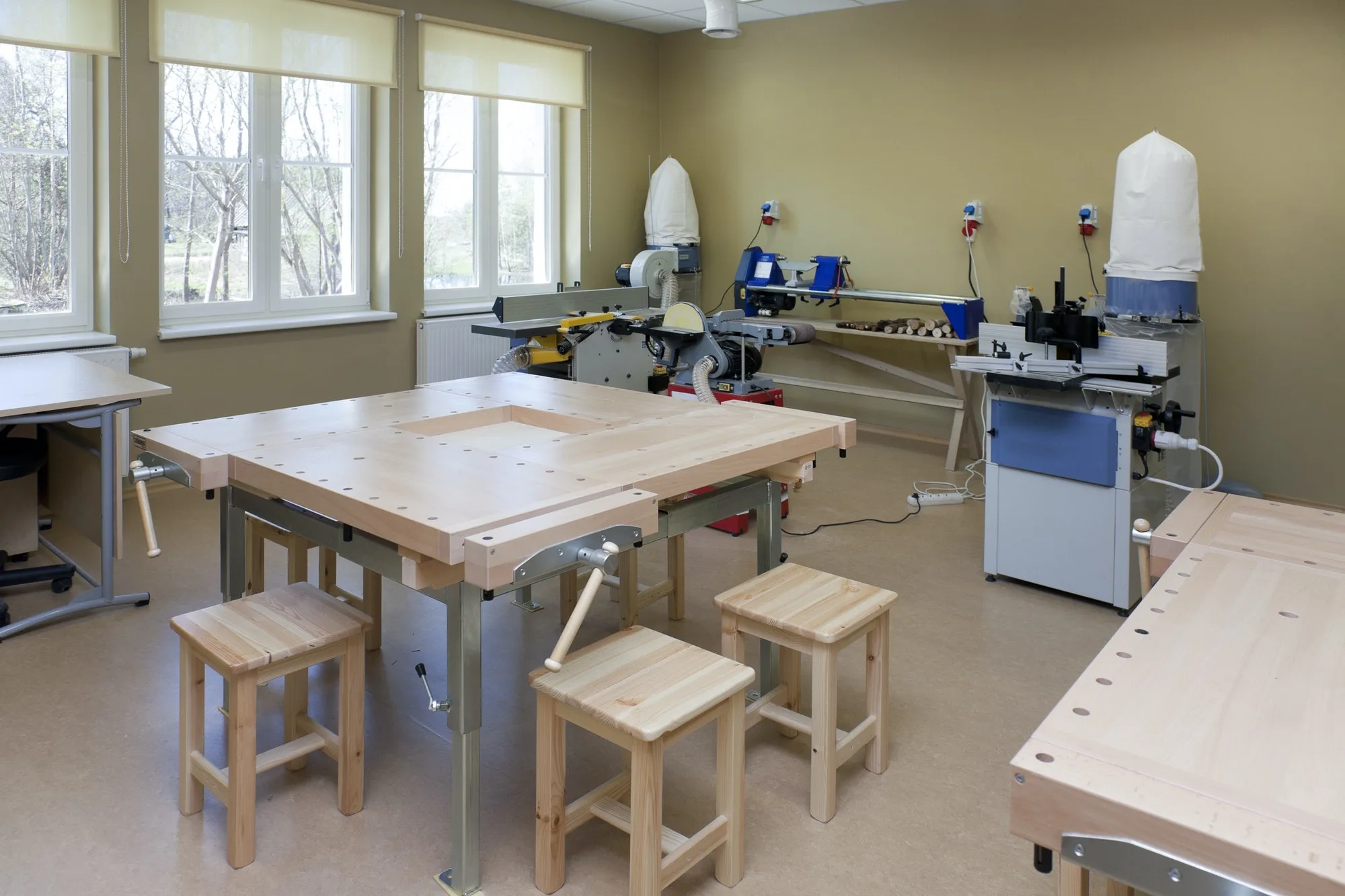 a school classroom with woodworking equipment for vocational training 